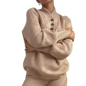 Lunya Cottonsilk Pocket Henley Sweater in Oat Marl